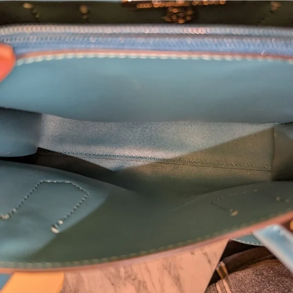 Michael Kors Brown Satchel with Teal and Light Blue Trim - Picture 8 of 13